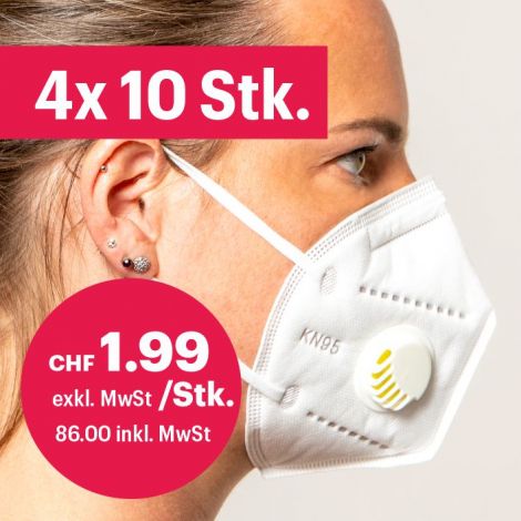4x 10er - Pack Atemschutzmasken mit Ventil FFP2/KN95